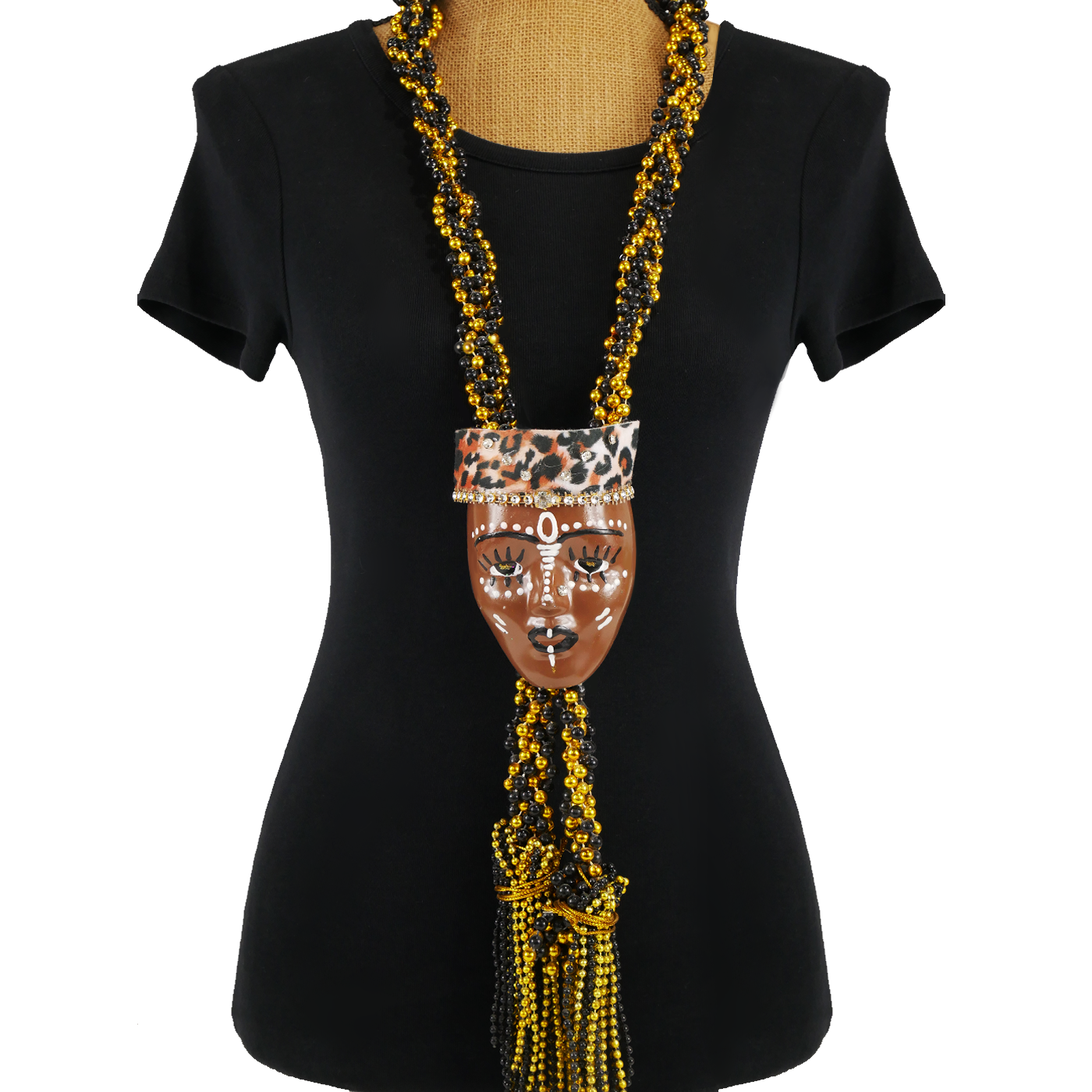 African Leopard Face Tassel Beads